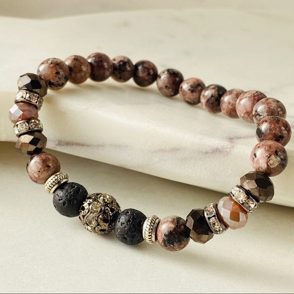 Rhodochrosite Gemstone Beaded Stretchy Bracelet - Picture 1 of 3